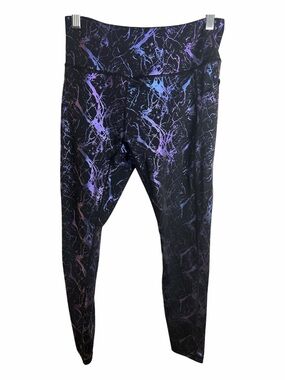(2190) Combat N Curves Black Leggings with Purple & Blue Marble Design, Large